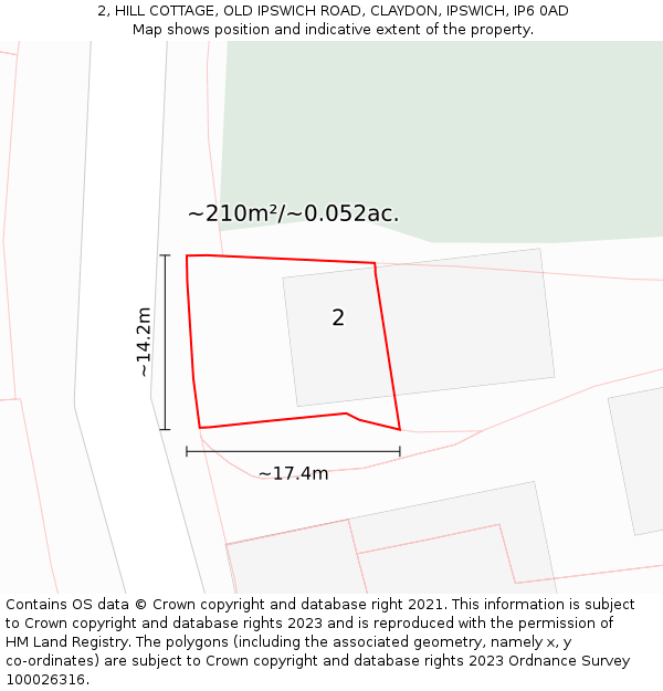 2, HILL COTTAGE, OLD IPSWICH ROAD, CLAYDON, IPSWICH, IP6 0AD: Plot and title map