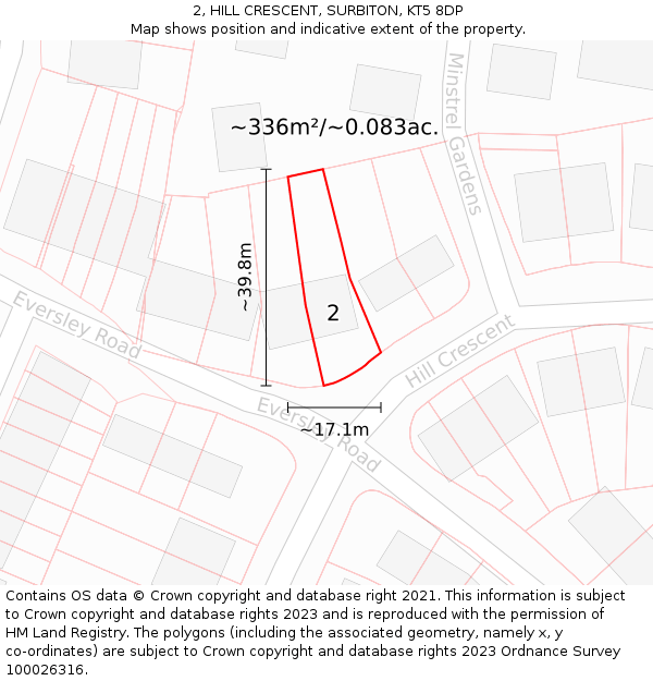 2, HILL CRESCENT, SURBITON, KT5 8DP: Plot and title map