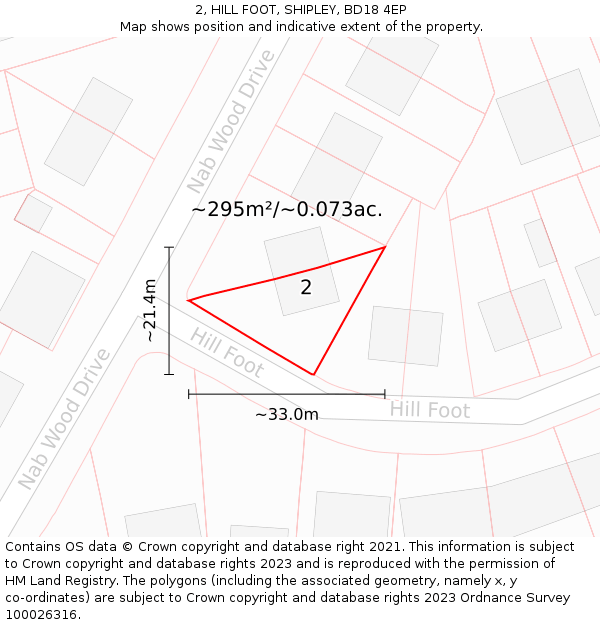 2, HILL FOOT, SHIPLEY, BD18 4EP: Plot and title map
