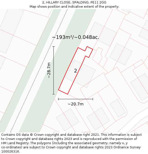 2, HILLARY CLOSE, SPALDING, PE11 2GG: Plot and title map
