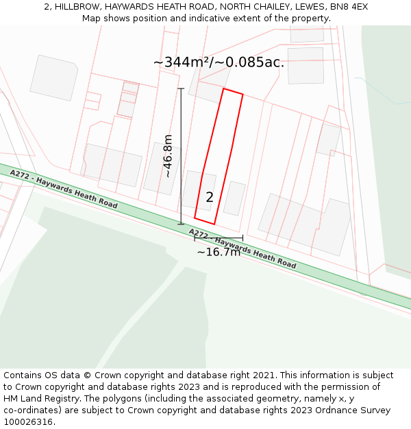 2, HILLBROW, HAYWARDS HEATH ROAD, NORTH CHAILEY, LEWES, BN8 4EX: Plot and title map