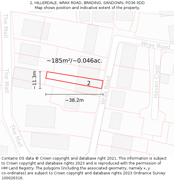 2, HILLERDALE, WRAX ROAD, BRADING, SANDOWN, PO36 0DD: Plot and title map