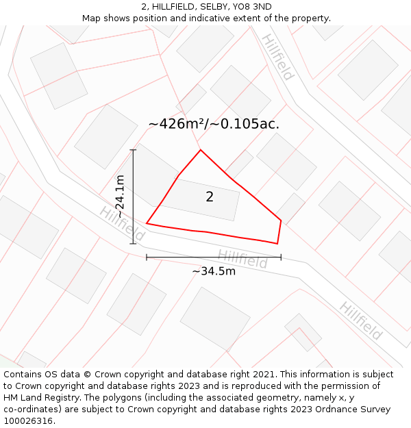 2, HILLFIELD, SELBY, YO8 3ND: Plot and title map