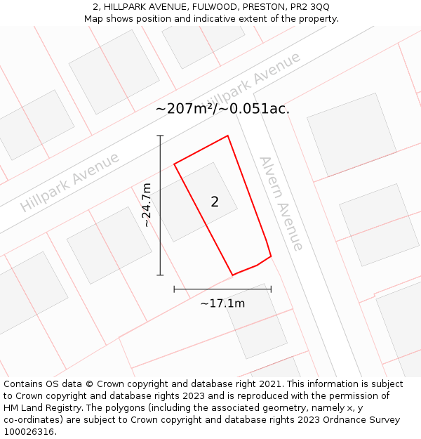 2, HILLPARK AVENUE, FULWOOD, PRESTON, PR2 3QQ: Plot and title map