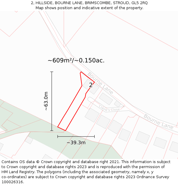 2, HILLSIDE, BOURNE LANE, BRIMSCOMBE, STROUD, GL5 2RQ: Plot and title map