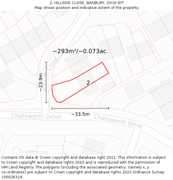 2, HILLSIDE CLOSE, BANBURY, OX16 9YT: Plot and title map