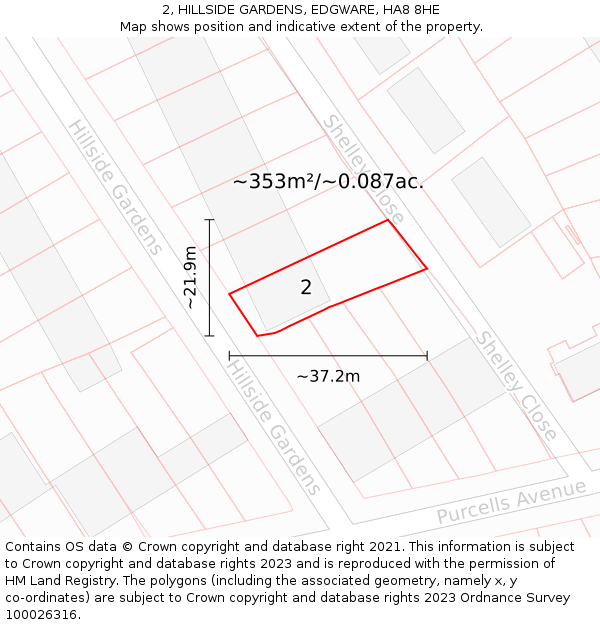 2, HILLSIDE GARDENS, EDGWARE, HA8 8HE: Plot and title map