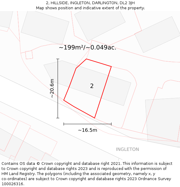 2, HILLSIDE, INGLETON, DARLINGTON, DL2 3JH: Plot and title map