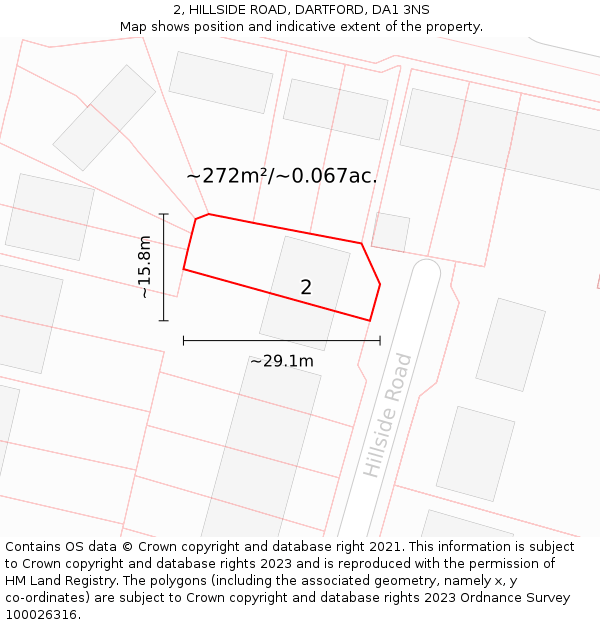 2, HILLSIDE ROAD, DARTFORD, DA1 3NS: Plot and title map