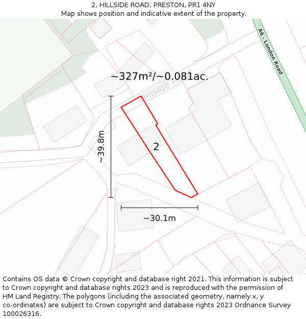 2, HILLSIDE ROAD, PRESTON, PR1 4NY: Plot and title map