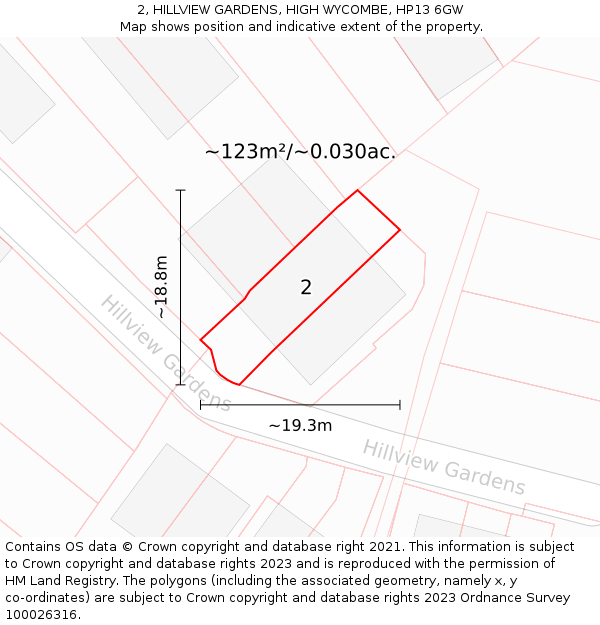2, HILLVIEW GARDENS, HIGH WYCOMBE, HP13 6GW: Plot and title map