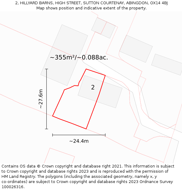 2, HILLYARD BARNS, HIGH STREET, SUTTON COURTENAY, ABINGDON, OX14 4BJ: Plot and title map