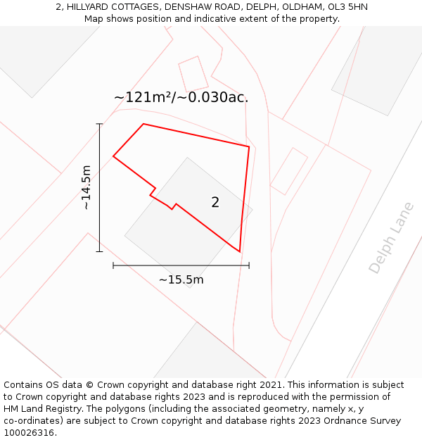 2, HILLYARD COTTAGES, DENSHAW ROAD, DELPH, OLDHAM, OL3 5HN: Plot and title map