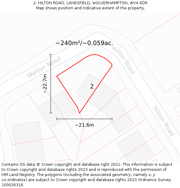 2, HILTON ROAD, LANESFIELD, WOLVERHAMPTON, WV4 6DR: Plot and title map