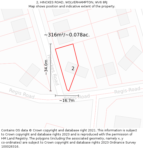 2, HINCKES ROAD, WOLVERHAMPTON, WV6 8RJ: Plot and title map