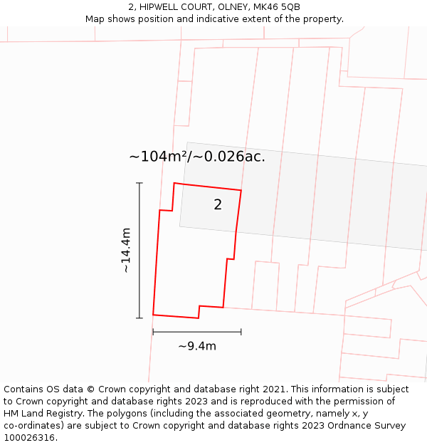 2, HIPWELL COURT, OLNEY, MK46 5QB: Plot and title map
