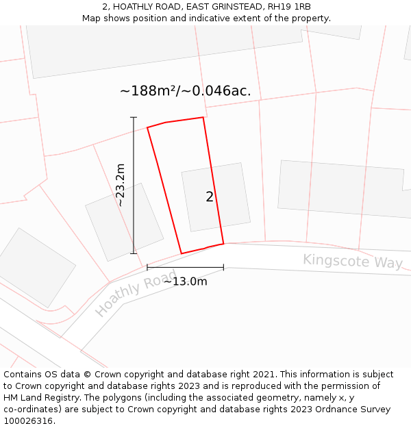 2, HOATHLY ROAD, EAST GRINSTEAD, RH19 1RB: Plot and title map