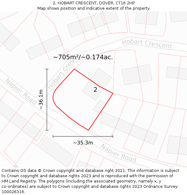 2, HOBART CRESCENT, DOVER, CT16 2HP: Plot and title map
