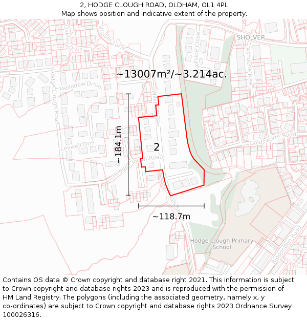 2, HODGE CLOUGH ROAD, OLDHAM, OL1 4PL: Plot and title map