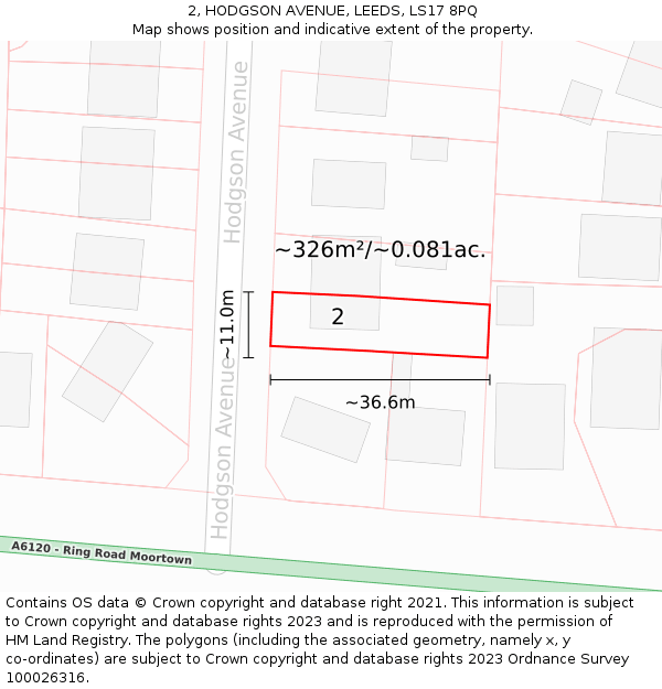 2, HODGSON AVENUE, LEEDS, LS17 8PQ: Plot and title map