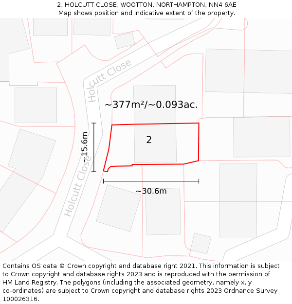 2, HOLCUTT CLOSE, WOOTTON, NORTHAMPTON, NN4 6AE: Plot and title map