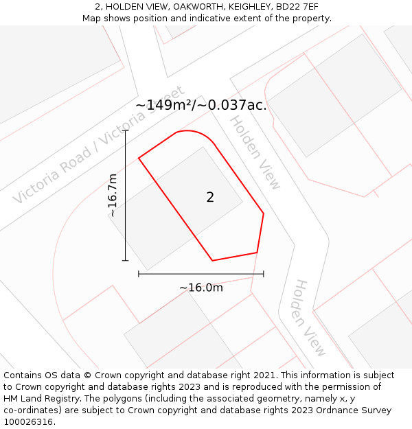 2, HOLDEN VIEW, OAKWORTH, KEIGHLEY, BD22 7EF: Plot and title map