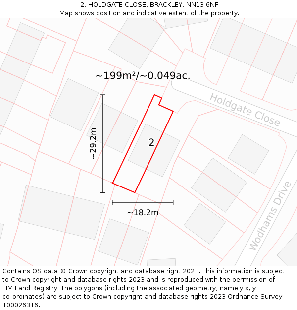 2, HOLDGATE CLOSE, BRACKLEY, NN13 6NF: Plot and title map