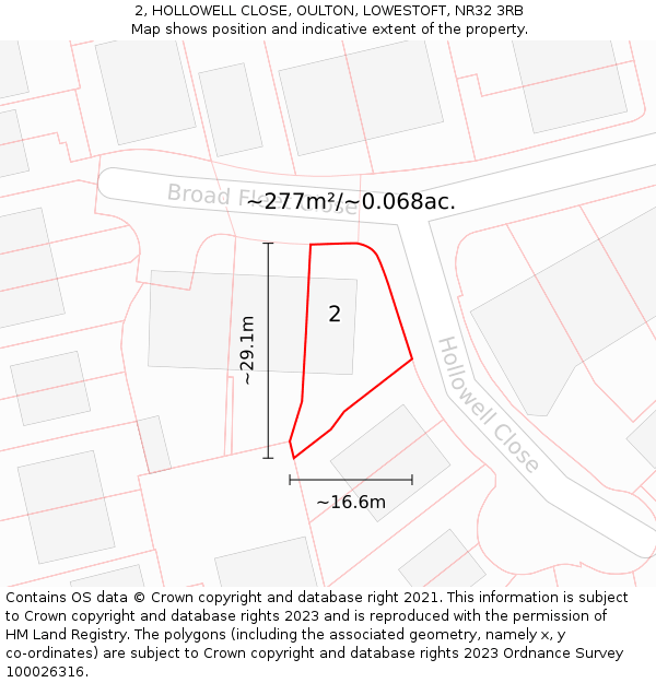 2, HOLLOWELL CLOSE, OULTON, LOWESTOFT, NR32 3RB: Plot and title map