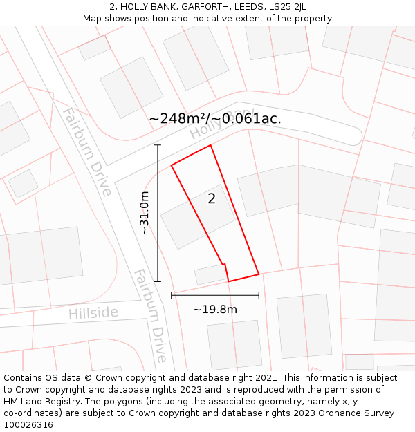 2, HOLLY BANK, GARFORTH, LEEDS, LS25 2JL: Plot and title map