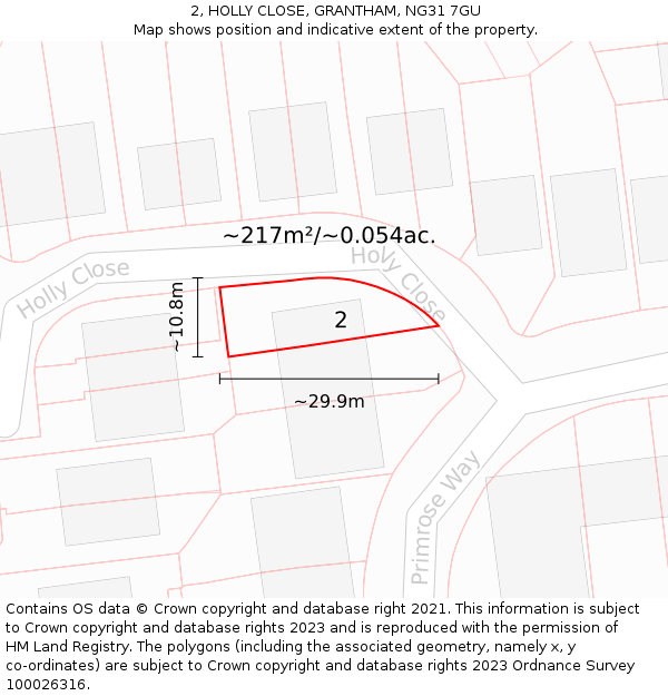 2, HOLLY CLOSE, GRANTHAM, NG31 7GU: Plot and title map
