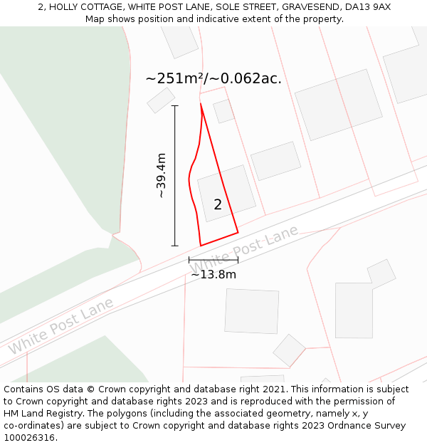 2, HOLLY COTTAGE, WHITE POST LANE, SOLE STREET, GRAVESEND, DA13 9AX: Plot and title map