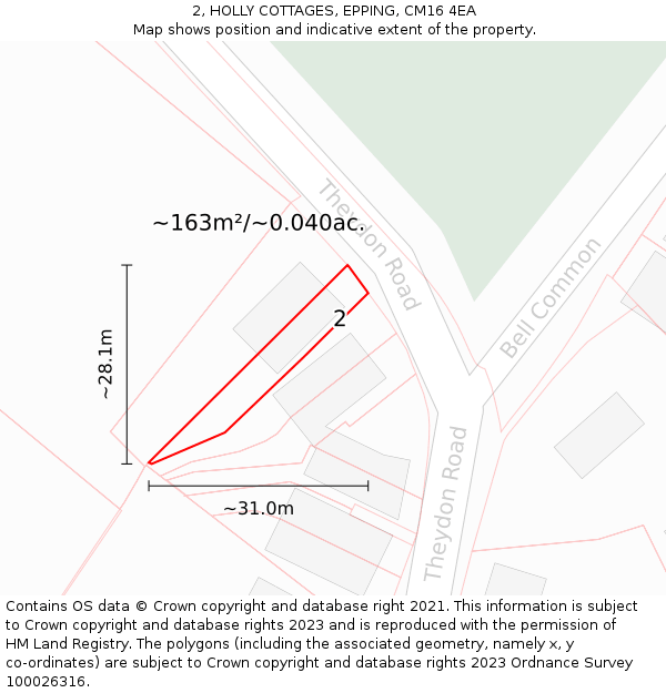 2, HOLLY COTTAGES, EPPING, CM16 4EA: Plot and title map