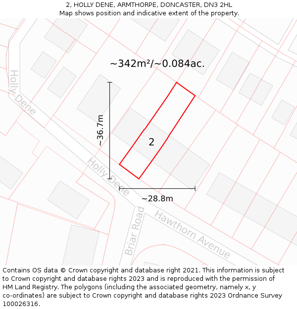 2, HOLLY DENE, ARMTHORPE, DONCASTER, DN3 2HL: Plot and title map