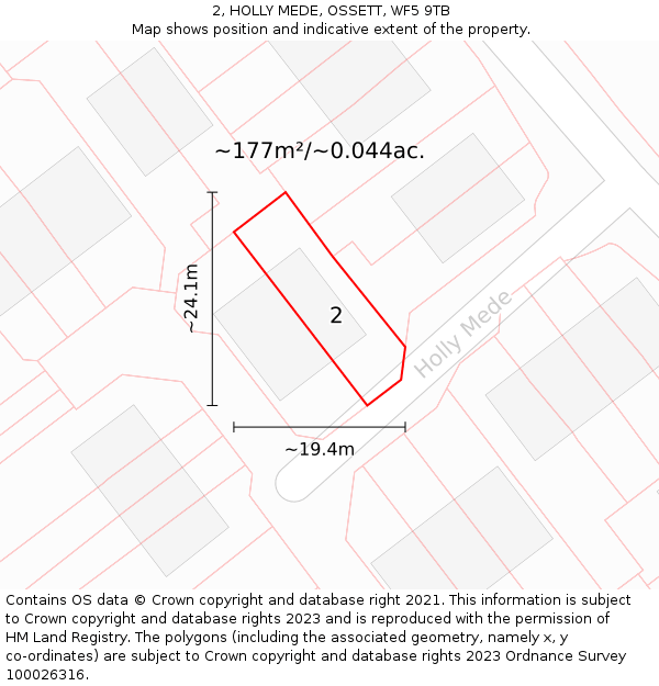 2, HOLLY MEDE, OSSETT, WF5 9TB: Plot and title map