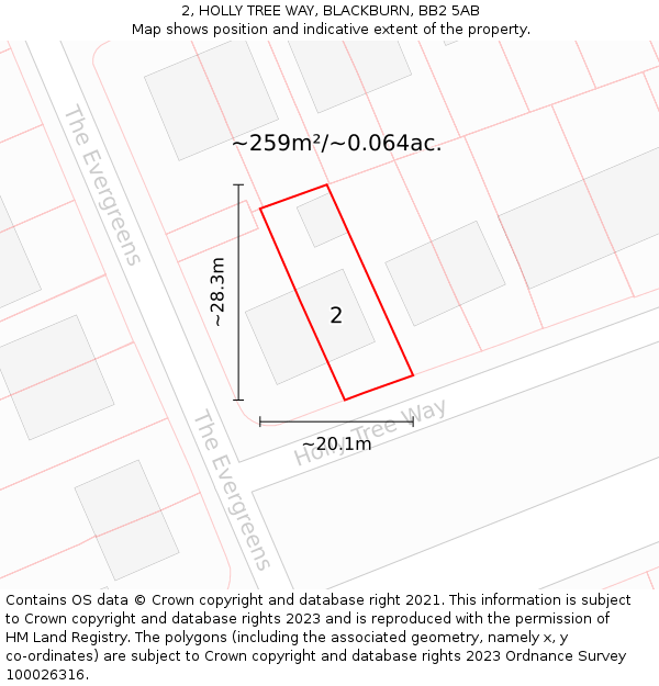 2, HOLLY TREE WAY, BLACKBURN, BB2 5AB: Plot and title map