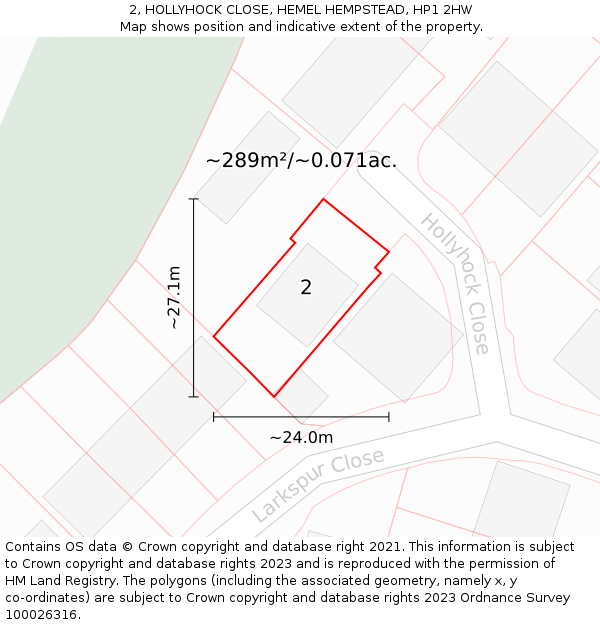 2, HOLLYHOCK CLOSE, HEMEL HEMPSTEAD, HP1 2HW: Plot and title map