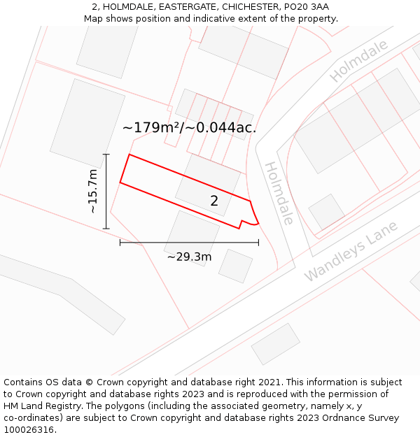 2, HOLMDALE, EASTERGATE, CHICHESTER, PO20 3AA: Plot and title map