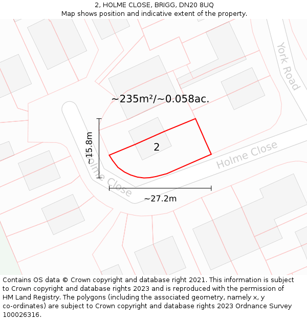2, HOLME CLOSE, BRIGG, DN20 8UQ: Plot and title map