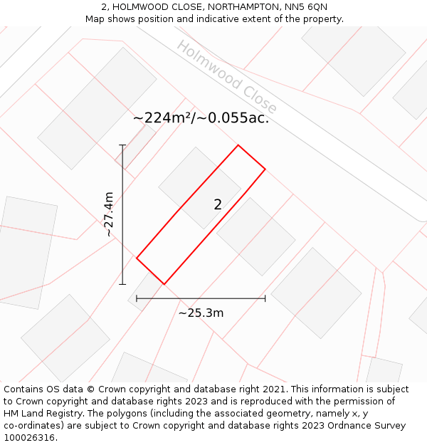 2, HOLMWOOD CLOSE, NORTHAMPTON, NN5 6QN: Plot and title map