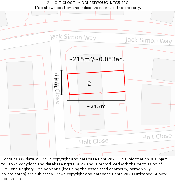 2, HOLT CLOSE, MIDDLESBROUGH, TS5 8FG: Plot and title map