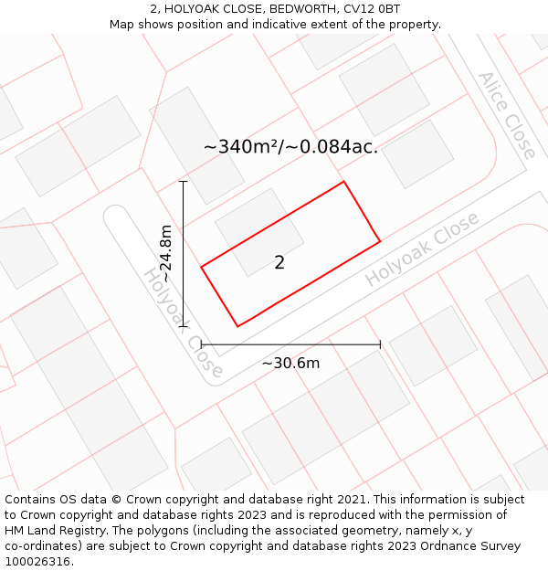 2, HOLYOAK CLOSE, BEDWORTH, CV12 0BT: Plot and title map