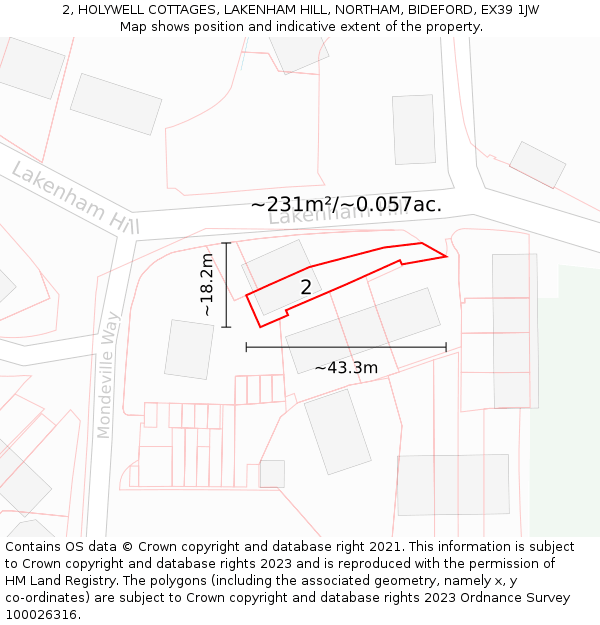 2, HOLYWELL COTTAGES, LAKENHAM HILL, NORTHAM, BIDEFORD, EX39 1JW: Plot and title map