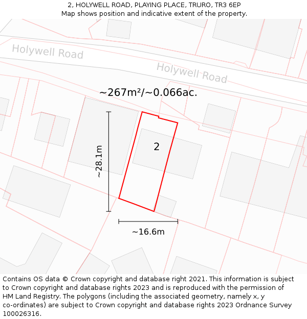 2, HOLYWELL ROAD, PLAYING PLACE, TRURO, TR3 6EP: Plot and title map