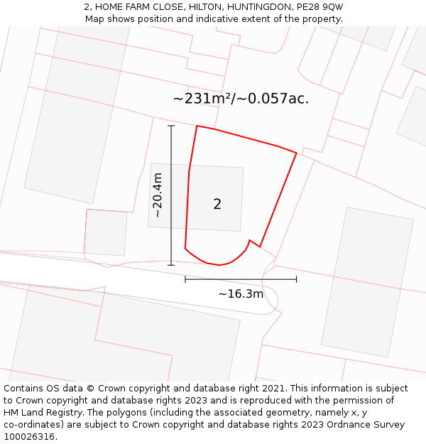 2, HOME FARM CLOSE, HILTON, HUNTINGDON, PE28 9QW: Plot and title map
