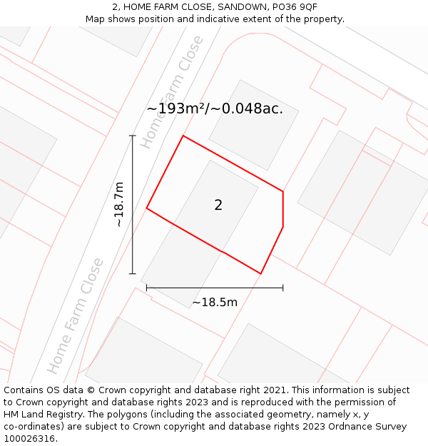 2, HOME FARM CLOSE, SANDOWN, PO36 9QF: Plot and title map