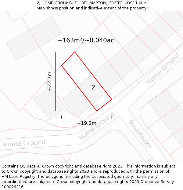 2, HOME GROUND, SHIREHAMPTON, BRISTOL, BS11 0HN: Plot and title map
