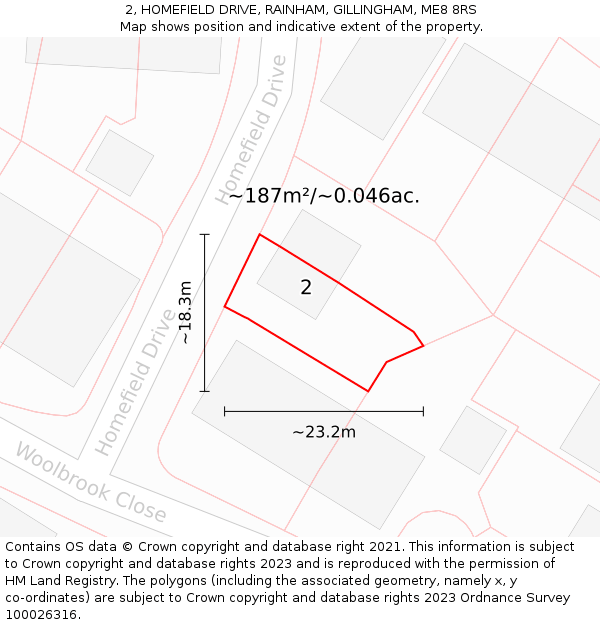 2, HOMEFIELD DRIVE, RAINHAM, GILLINGHAM, ME8 8RS: Plot and title map