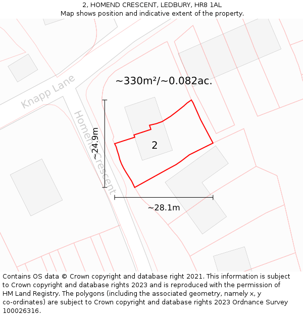 2, HOMEND CRESCENT, LEDBURY, HR8 1AL: Plot and title map