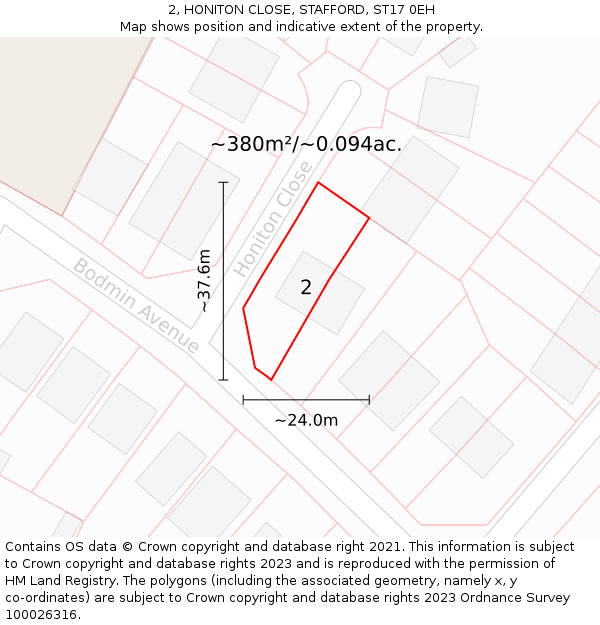 2, HONITON CLOSE, STAFFORD, ST17 0EH: Plot and title map