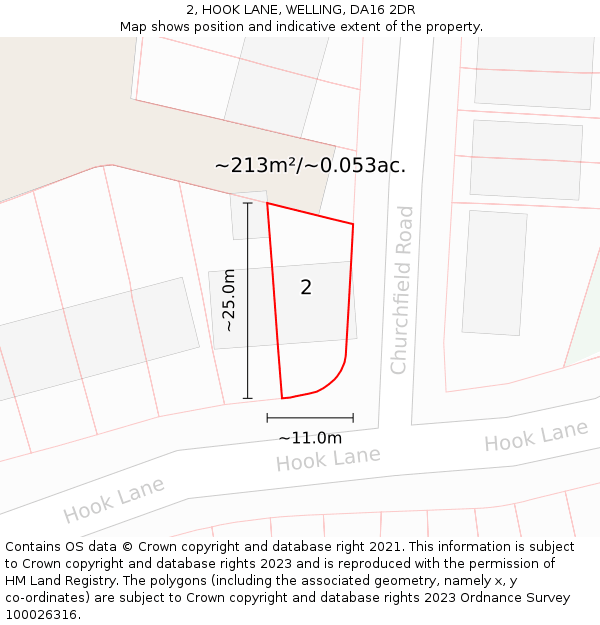 2, HOOK LANE, WELLING, DA16 2DR: Plot and title map